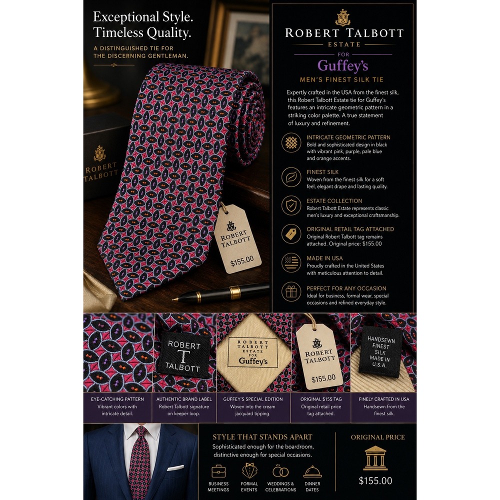 Robert Talbott NEW Silk Tie Pink Purple Geometric Guffeys Hand Sewn USA